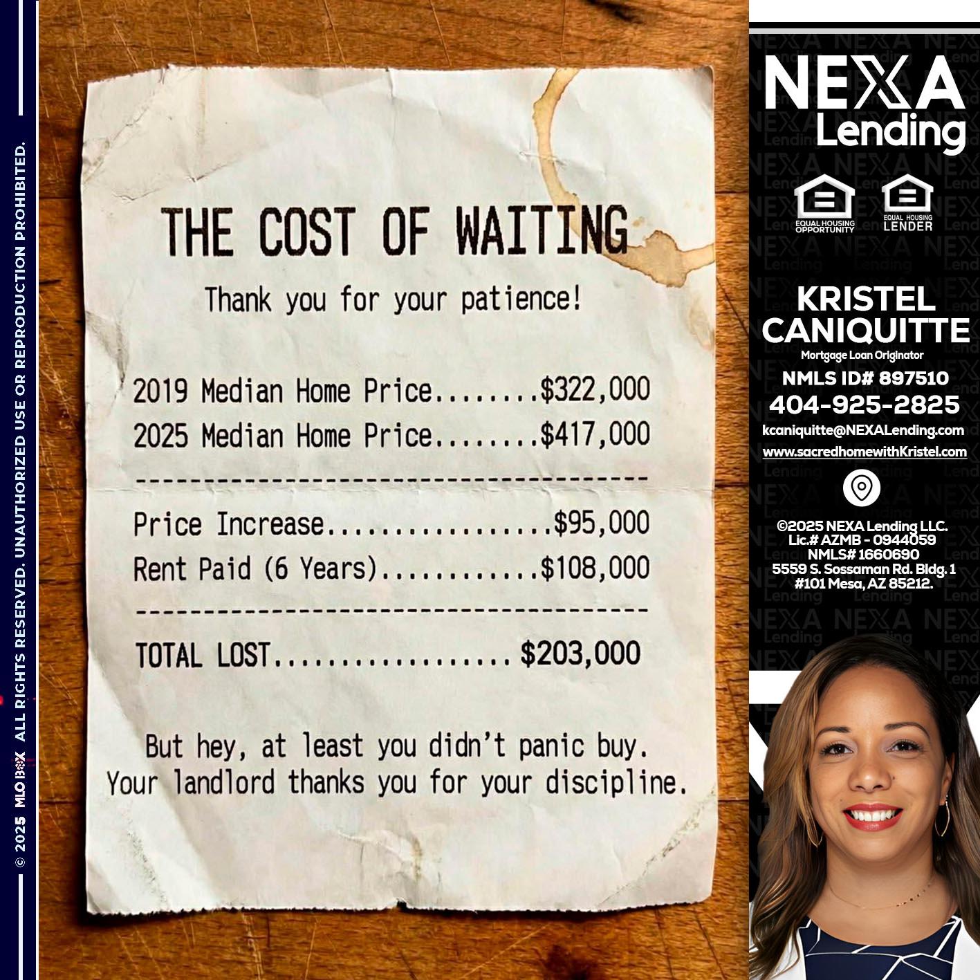 THE COST OF WAITING - Kristel Caniquitte -Mortgage Loan Originator