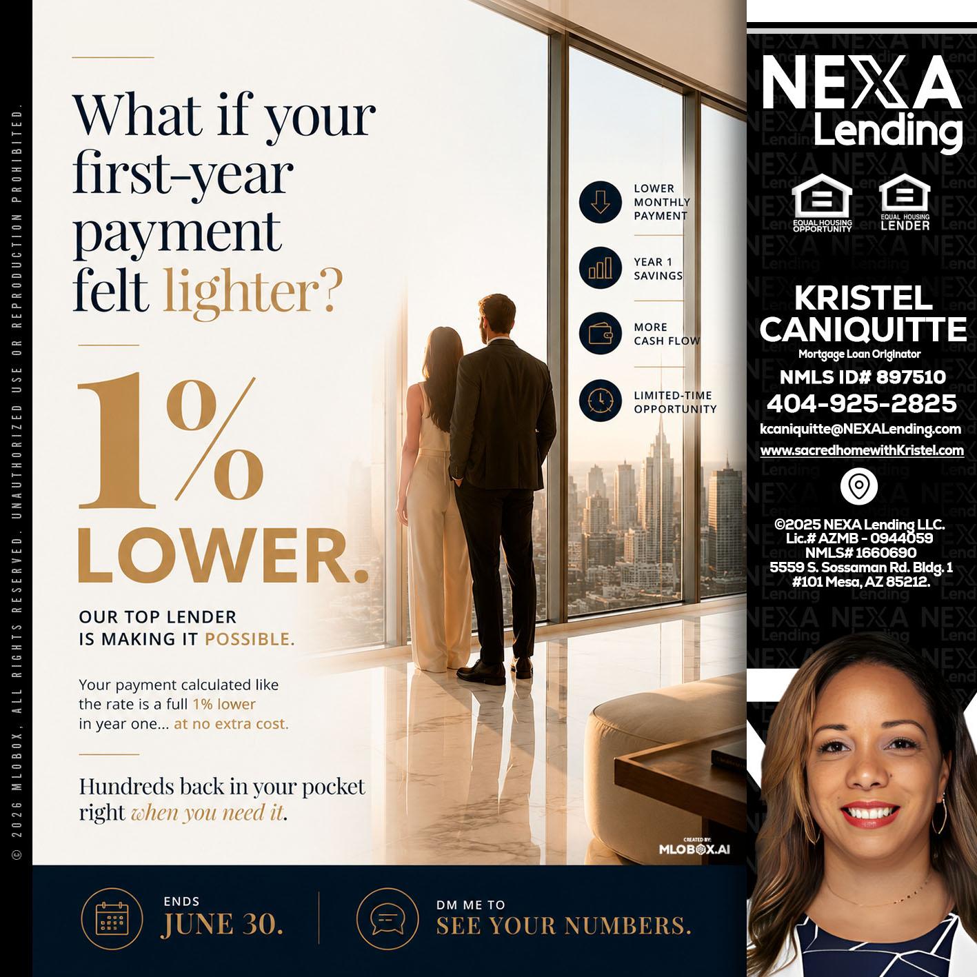 1% lower - Kristel Caniquitte -Mortgage Loan Originator
