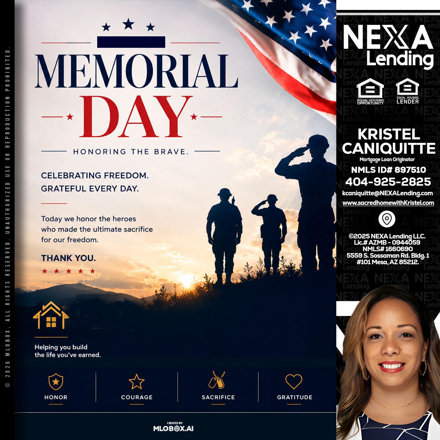 MEMORIAL DAY - Kristel Caniquitte -Mortgage Loan Originator