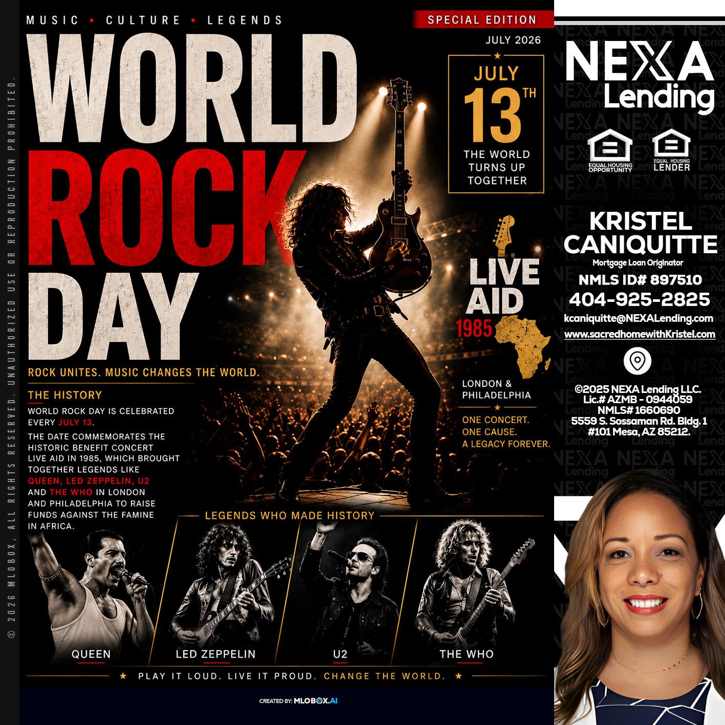 WORLD ROCK MUSIC DAY - Kristel Caniquitte -Mortgage Loan Originator